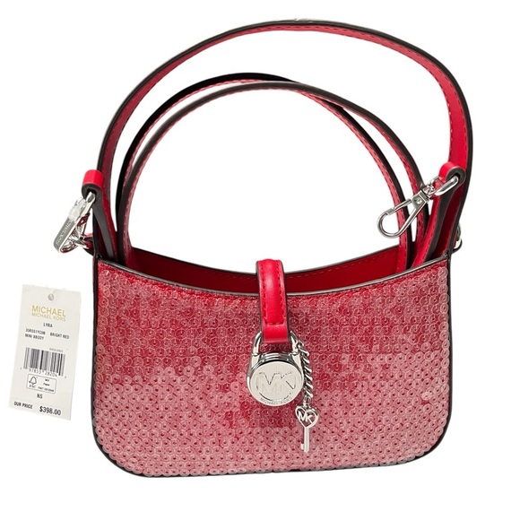 MICHAEL KORS LYRA AUTHENTIC Mini Logo Crossbody Bright Red - Picture 4 of 6
